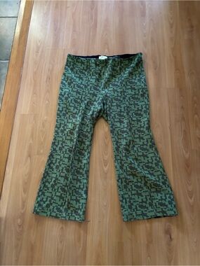 Anthropologie Green Patterned Wide-Leg Pants